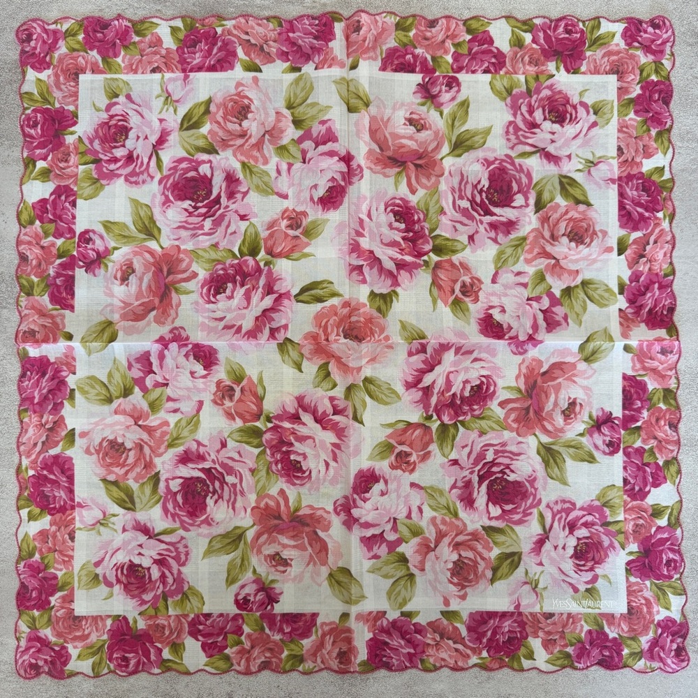 Yves Saint Laurent Floral vintage handkerchief cotton in Pink and Green